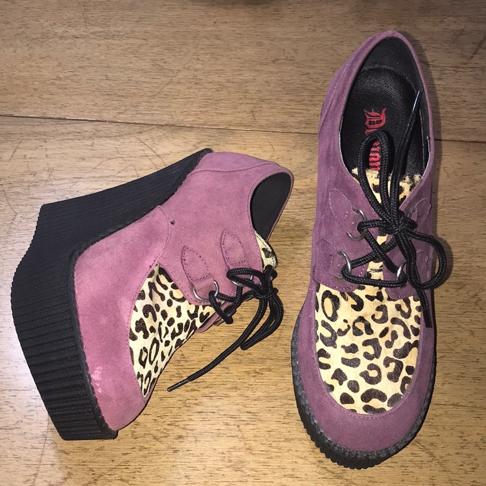 Demenia purple and leopard high heeled creepers